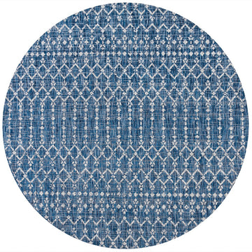 Ourika Moroccan Geometric Textured Weave Indoor/outdoor Round Rug
